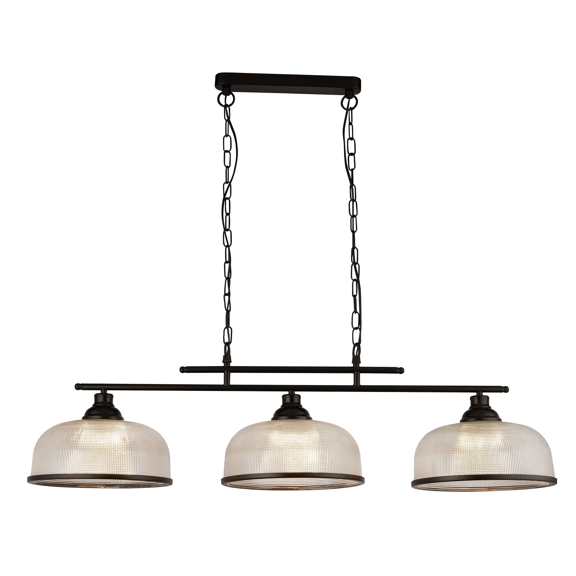 Highworth 2/3Lt Kitchen Light - Black Metal & Holophane Style Glass