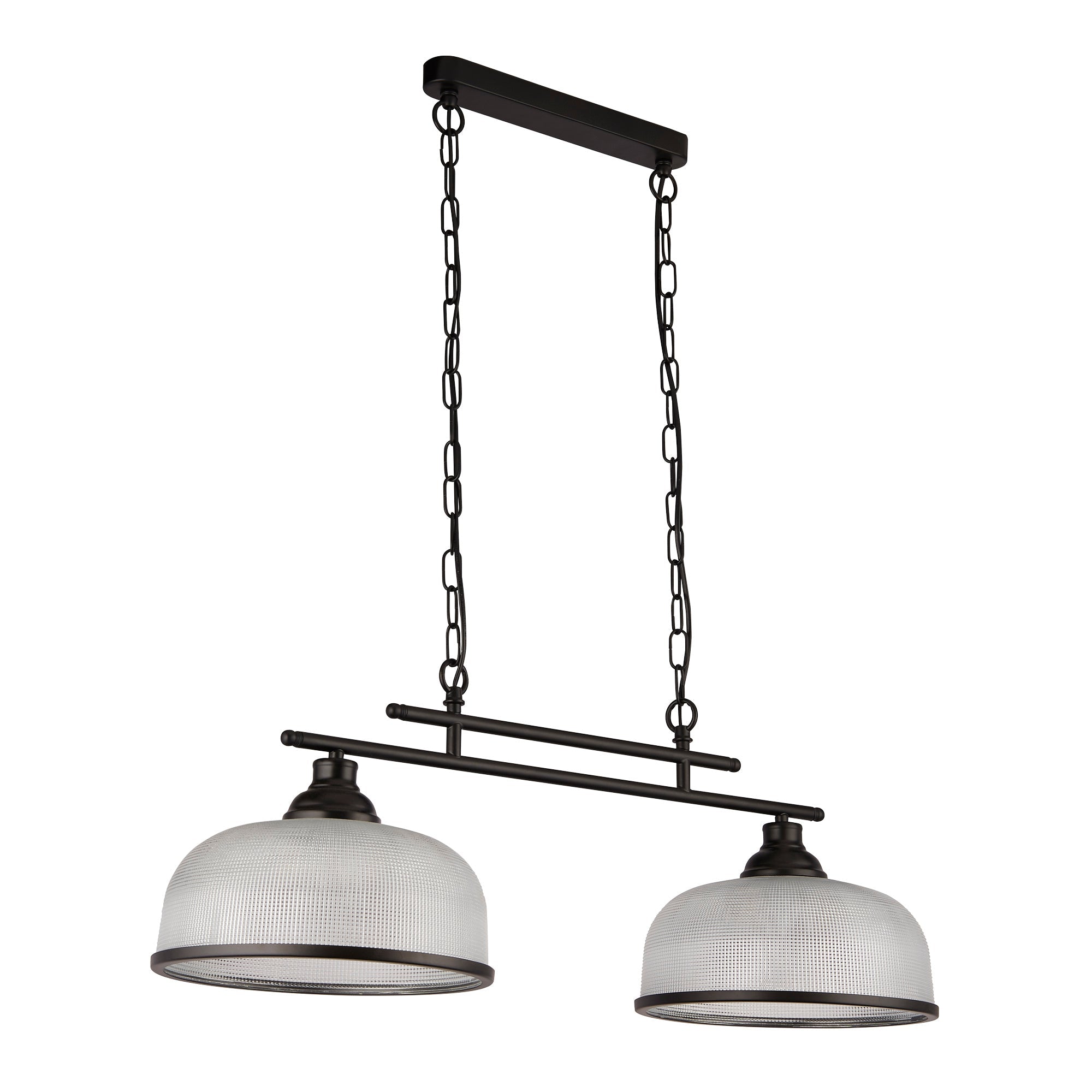 Highworth 2/3Lt Kitchen Light - Black Metal & Holophane Style Glass
