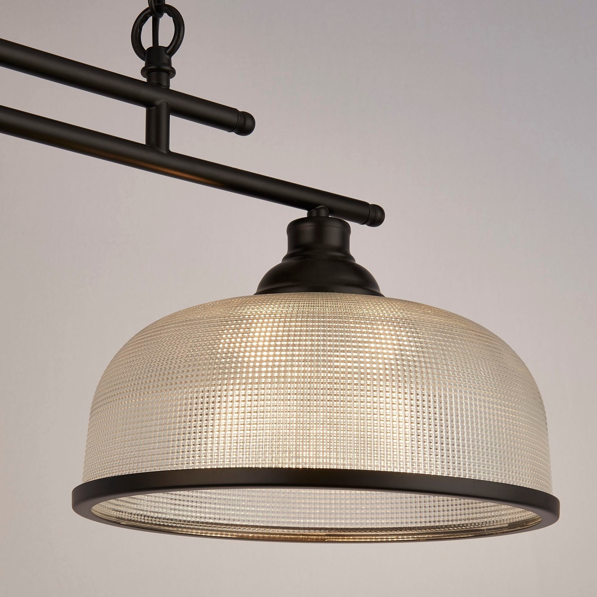 Highworth 2/3Lt Kitchen Light - Black Metal & Holophane Style Glass