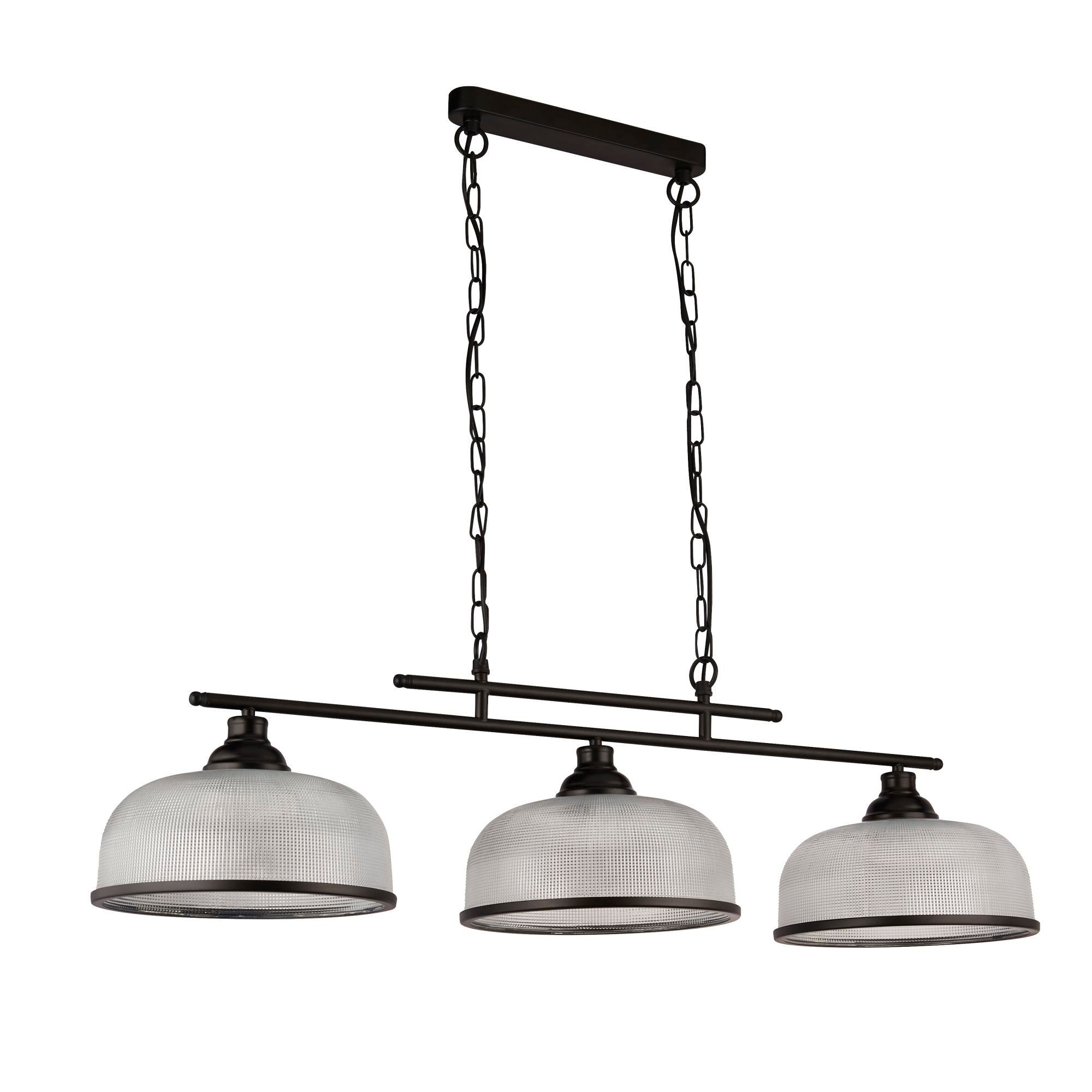 Highworth 2/3Lt Kitchen Light - Black Metal & Holophane Style Glass