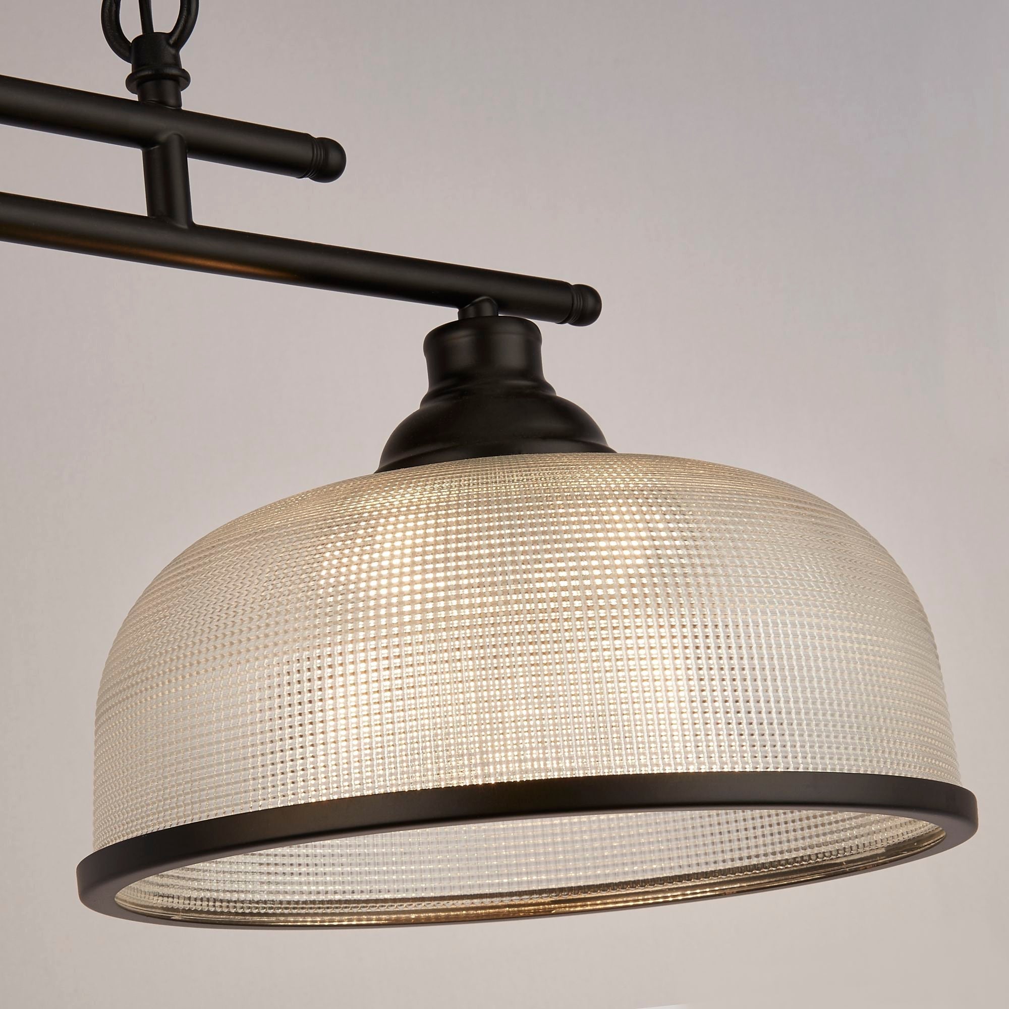 Highworth 2/3Lt Kitchen Light - Black Metal & Holophane Style Glass