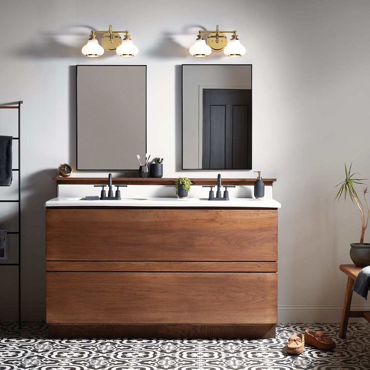 Ainsley 2/3 Light Wall Light Polished Chrome/Brushed Brass Finish IP44