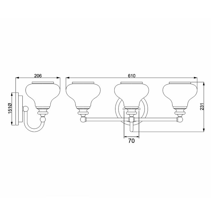 Ainsley 2/3 Light Wall Light Polished Chrome/Brushed Brass Finish IP44