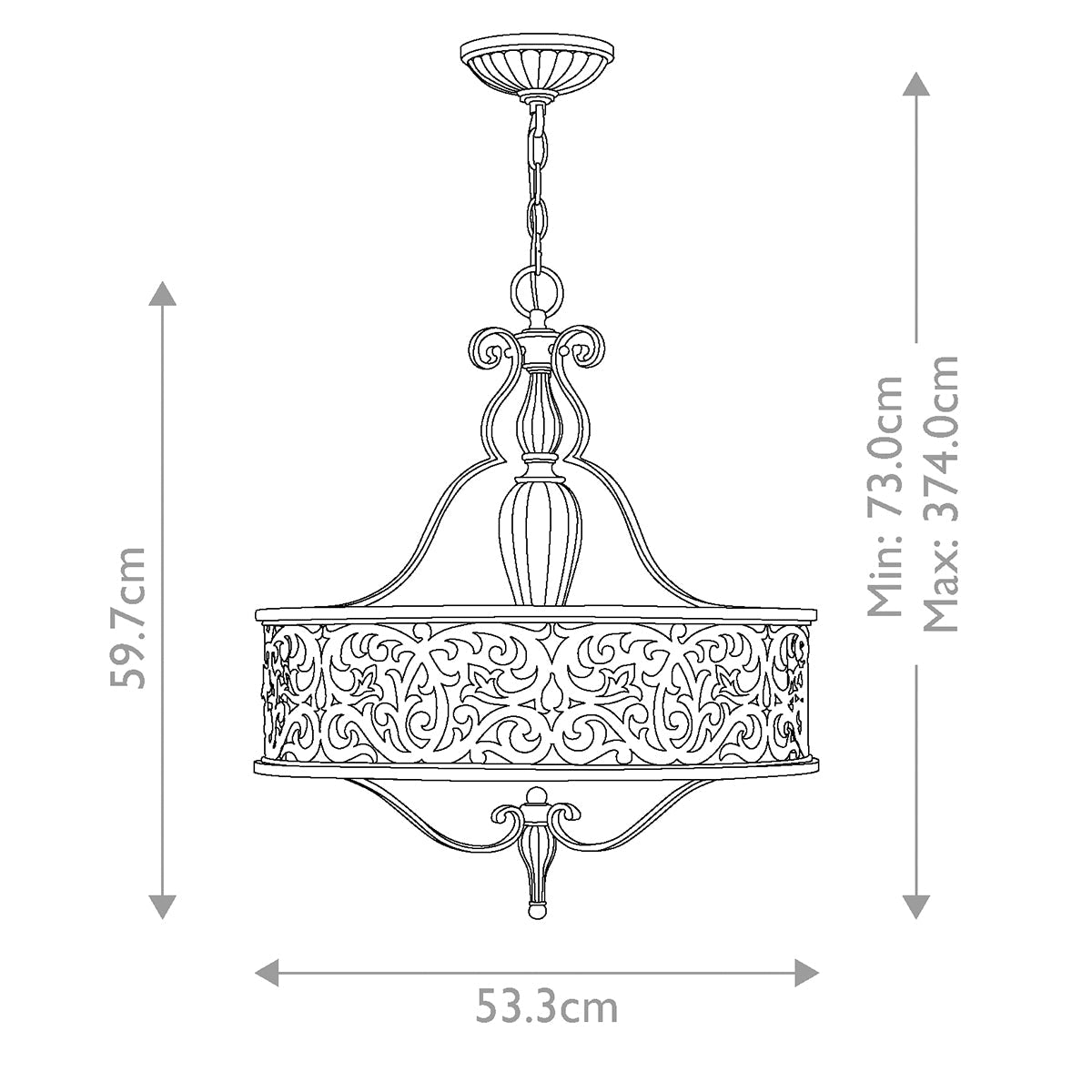 Carabel 3 Light Pendant Chandelier - Brushed Champagne E27