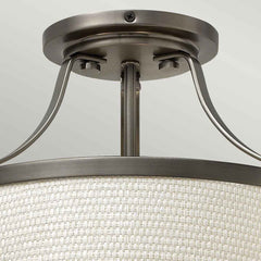 Charlotte 3 Light Semi-Flush - Antique Nickel/Brushed Caramel, Linen Shade E27