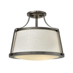 Charlotte 3 Light Semi-Flush - Antique Nickel/Brushed Caramel, Linen Shade E27