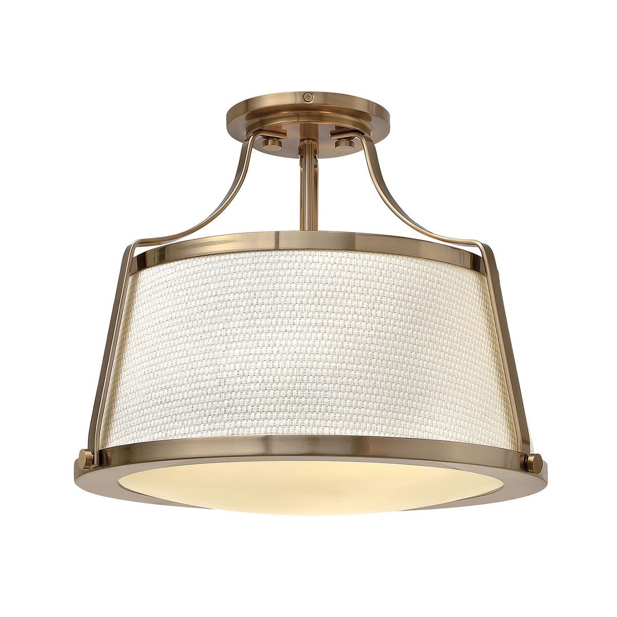 Charlotte 3 Light Semi-Flush - Antique Nickel/Brushed Caramel, Linen Shade E27