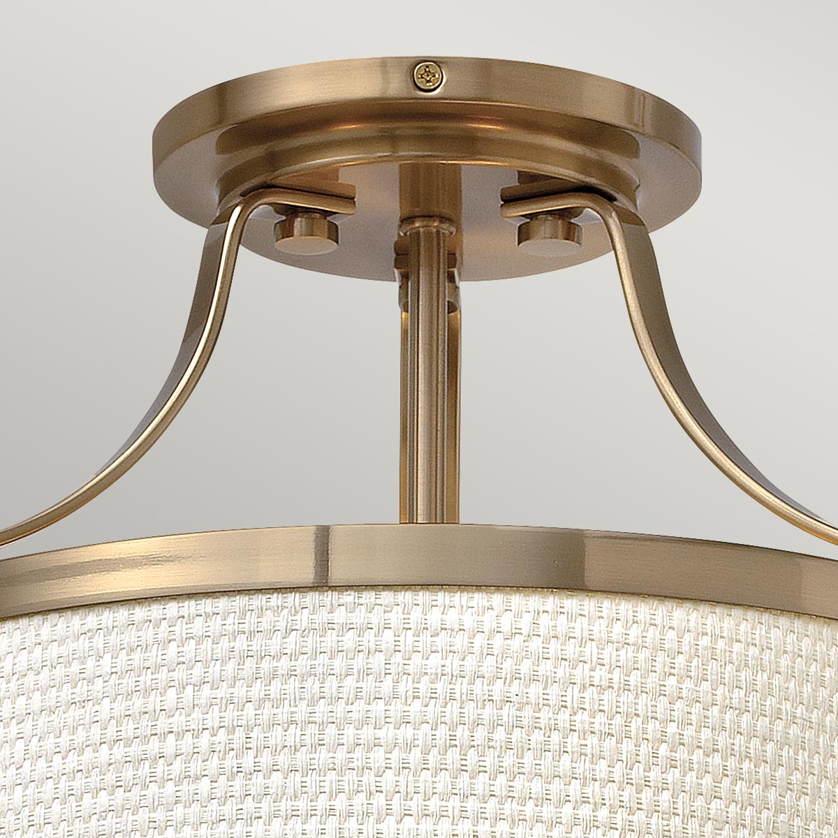 Charlotte 3 Light Semi-Flush - Antique Nickel/Brushed Caramel, Linen Shade E27