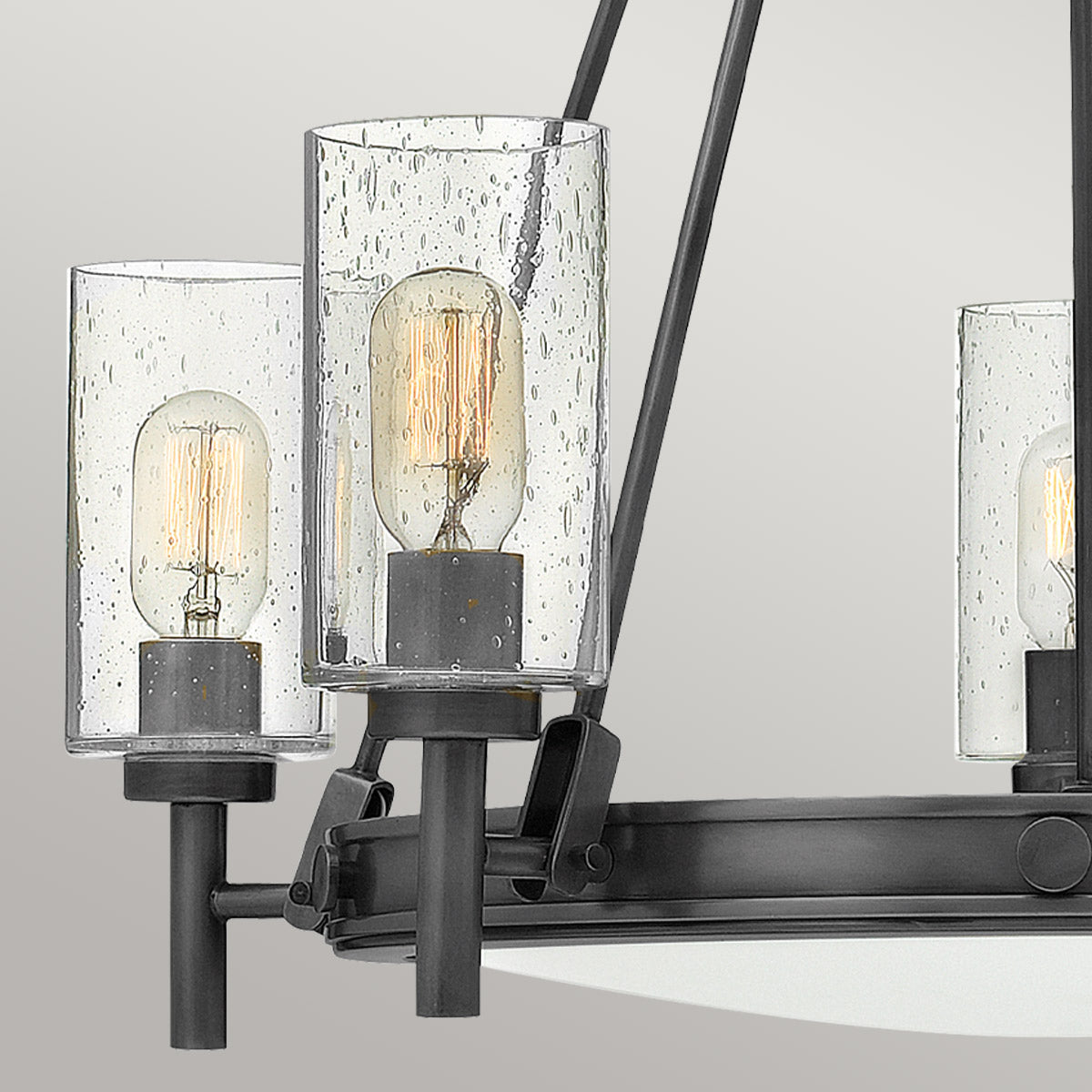 Collier 5 lt Chandelier with clear Seeded glass on arms and off-white centre glass - Black Oxide E27