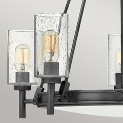 Collier 5 lt Chandelier with clear Seeded glass on arms and off-white centre glass - Black Oxide E27
