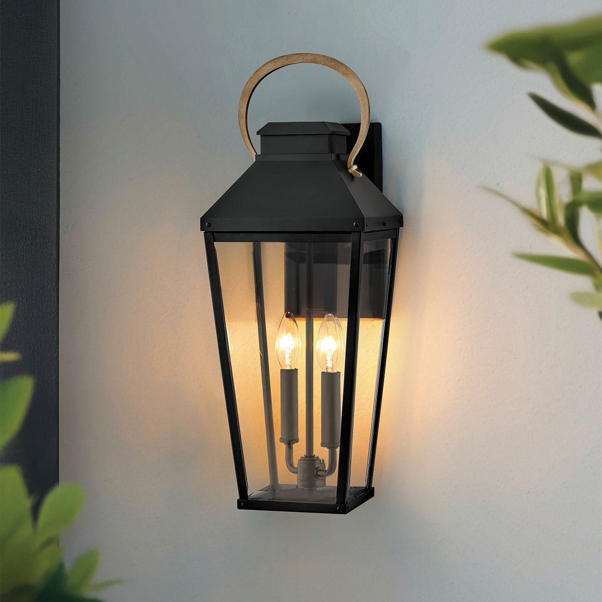 Hinkley Dawson 1 lt Outdoor Large Wall Lantern - Black with Burnished Bronze accent IP44 E14