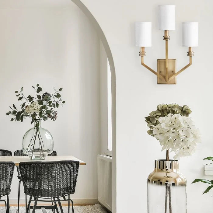 Hinkley Moore 3 lt Large Wall Light - Heritage Brass with Ivory Linen Shade