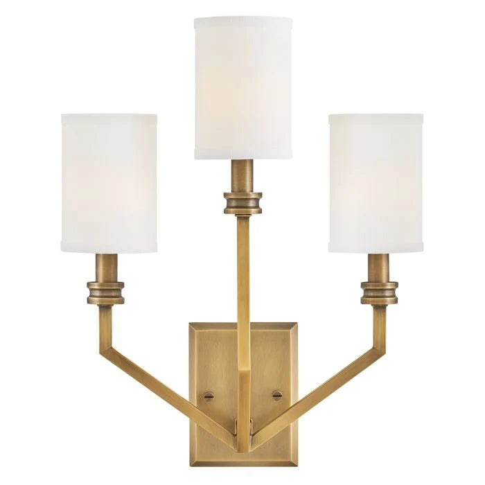 Hinkley Moore 3 lt Large Wall Light - Heritage Brass with Ivory Linen Shade