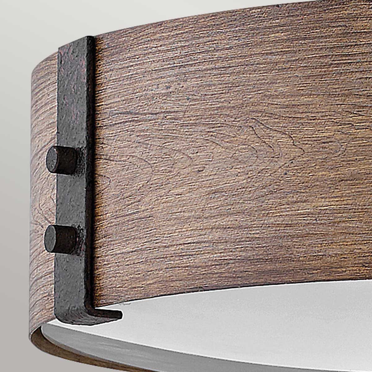 Hinkley Sawyer Flush Ceiling Light - Sequoia wood effect with rust Iron accents  IP44 E14