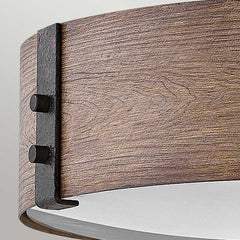 Hinkley Sawyer Flush Ceiling Light - Sequoia wood effect with rust Iron accents  IP44 E14