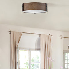 Hinkley Sawyer Flush Ceiling Light - Sequoia wood effect with rust Iron accents  IP44 E14