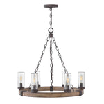 Hinkley SawyerExterior Chandelier - Sequoia wood effect with rust Iron accents &amp; Clear seeded glass  IP44 E14