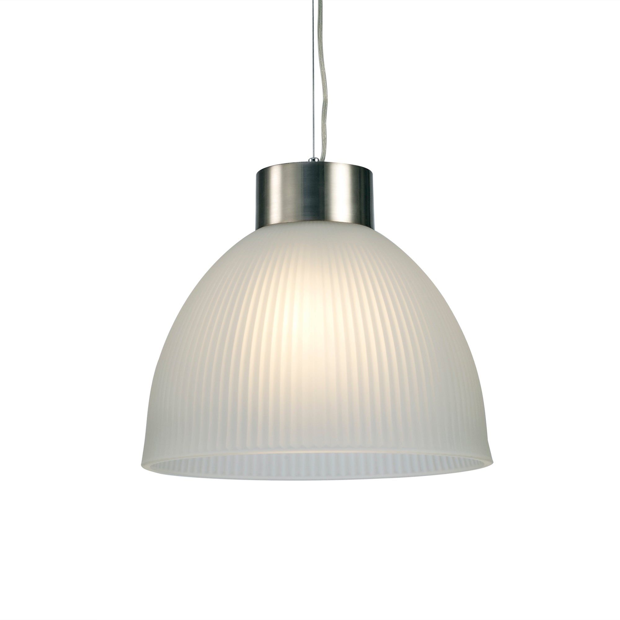 Hof Single Pendant 1 Light E27, Satin Nickel/ Frosted Ribbed Glass Shade