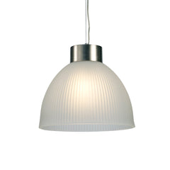 Hof Single Pendant 1 Light E27, Satin Nickel/ Frosted Ribbed Glass Shade