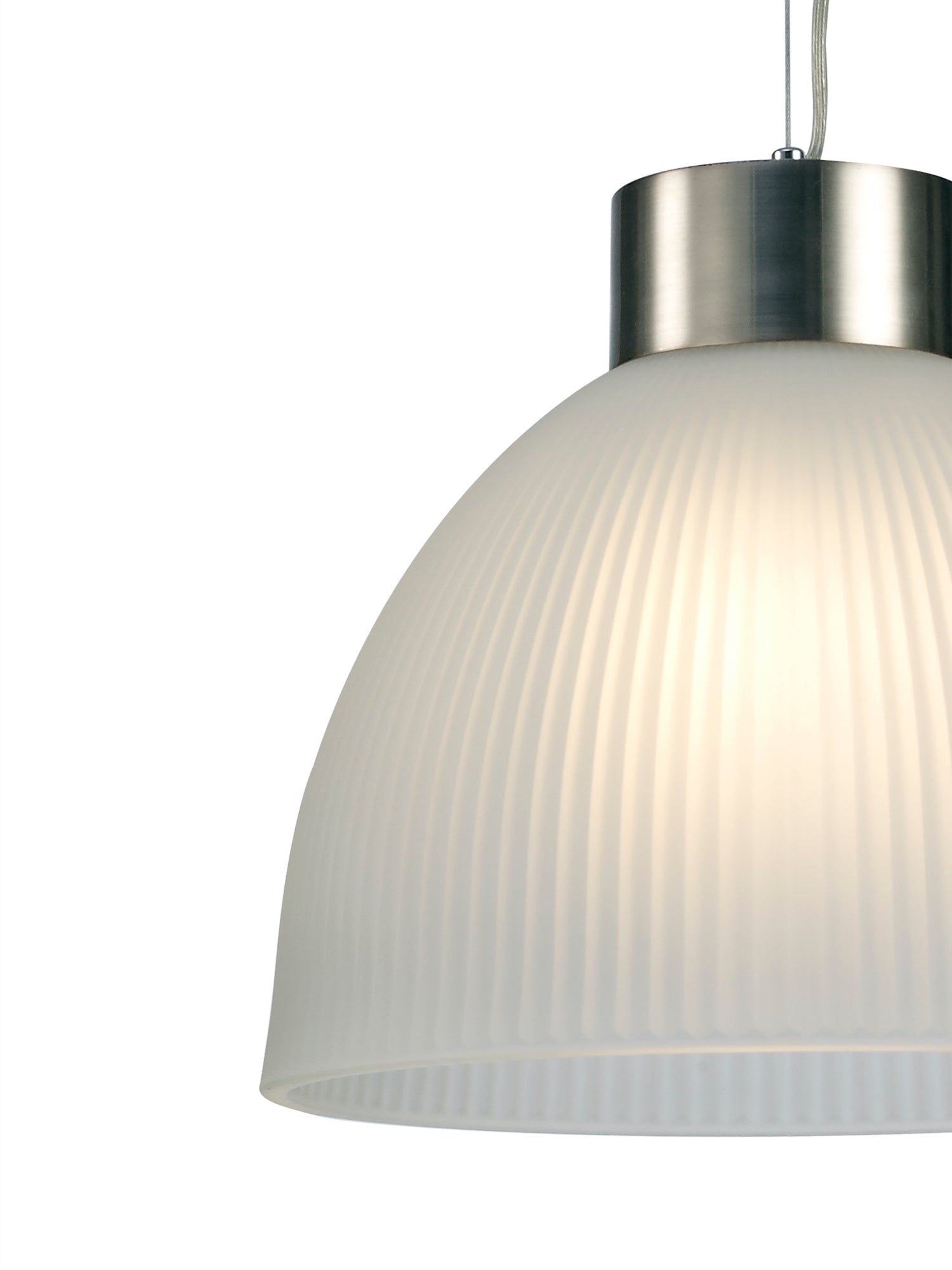 Hof Single Pendant 1 Light E27, Satin Nickel/ Frosted Ribbed Glass Shade