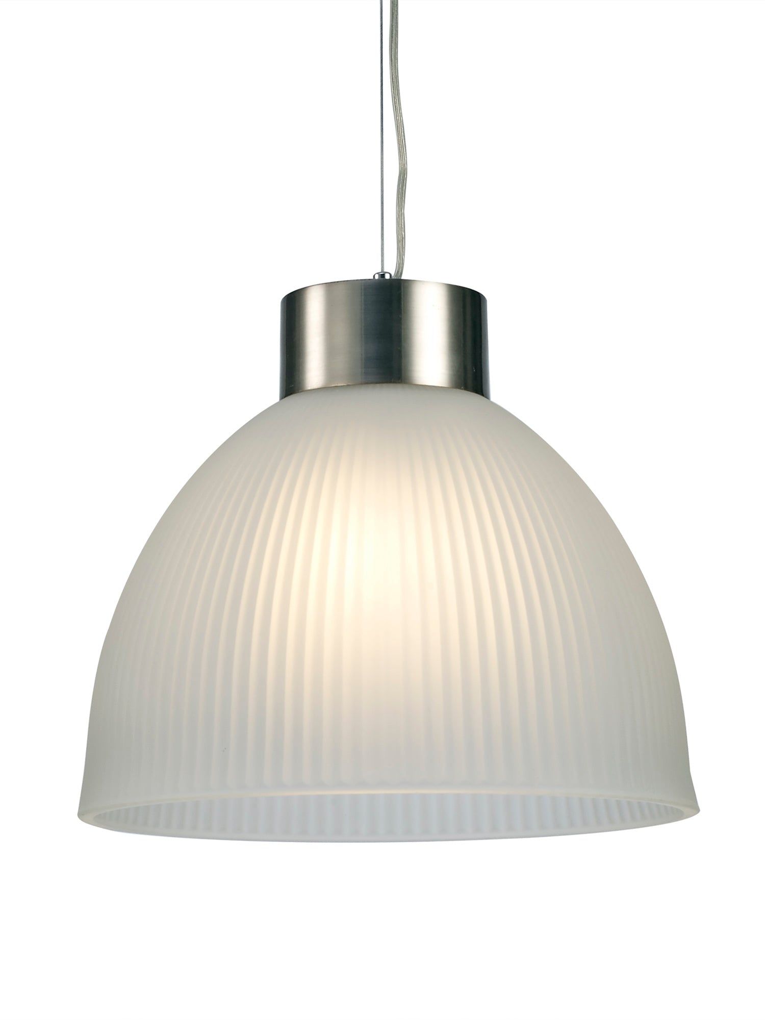 Hof Single Pendant 1 Light E27, Satin Nickel/ Frosted Ribbed Glass Shade