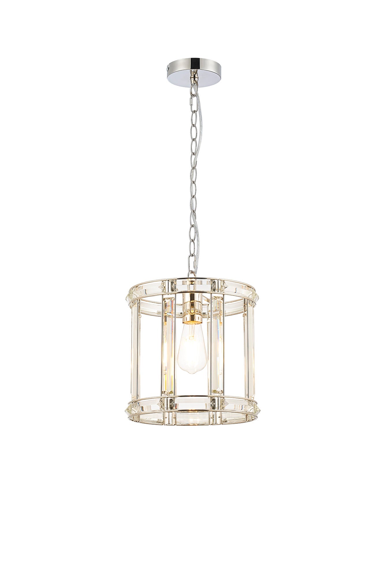 Hound Round Drum Pendant Light/Semi Flush Ceiling Light, 1 Light E27, Polished Nickel