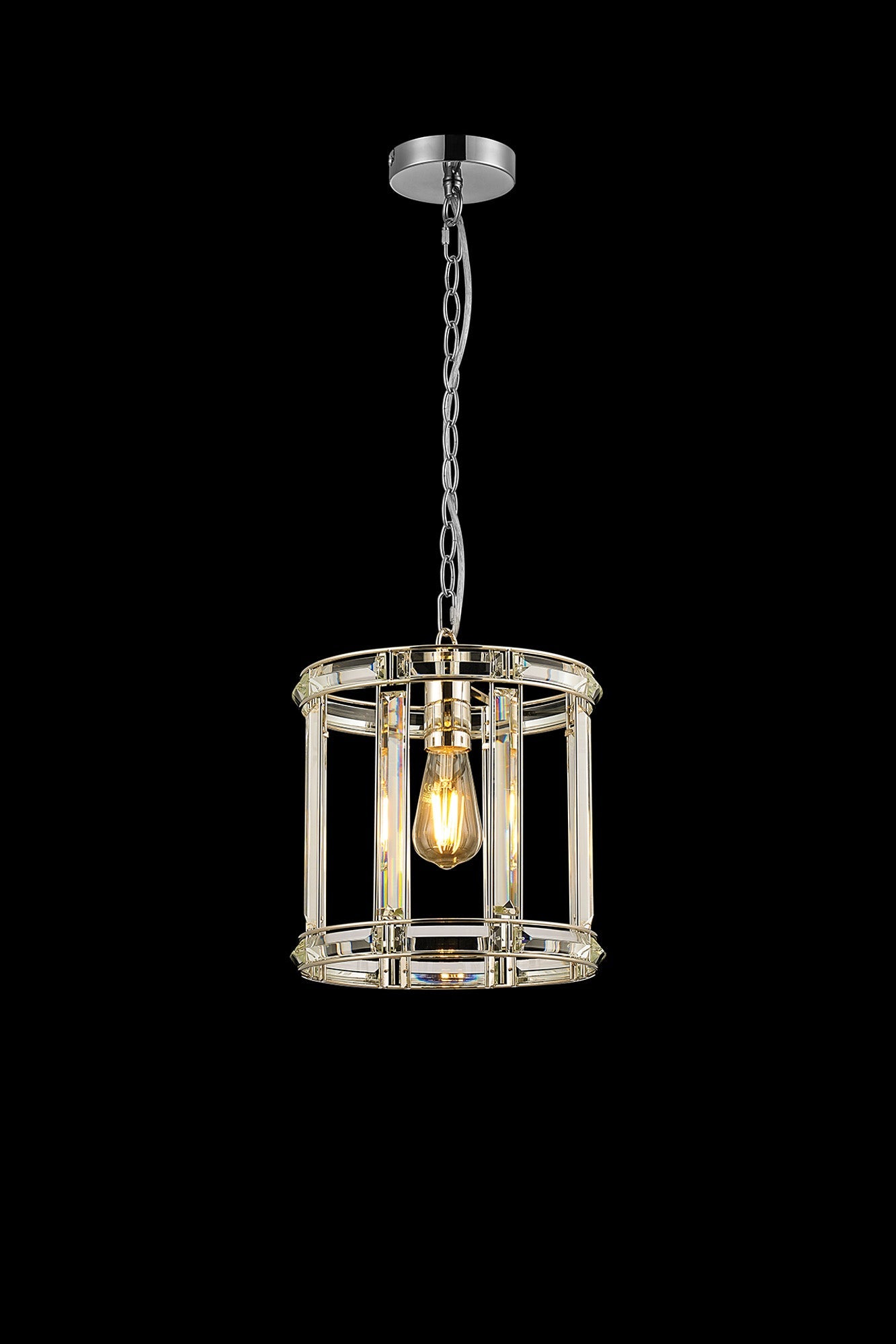 Hound Round Drum Pendant Light/Semi Flush Ceiling Light, 1 Light E27, Polished Nickel