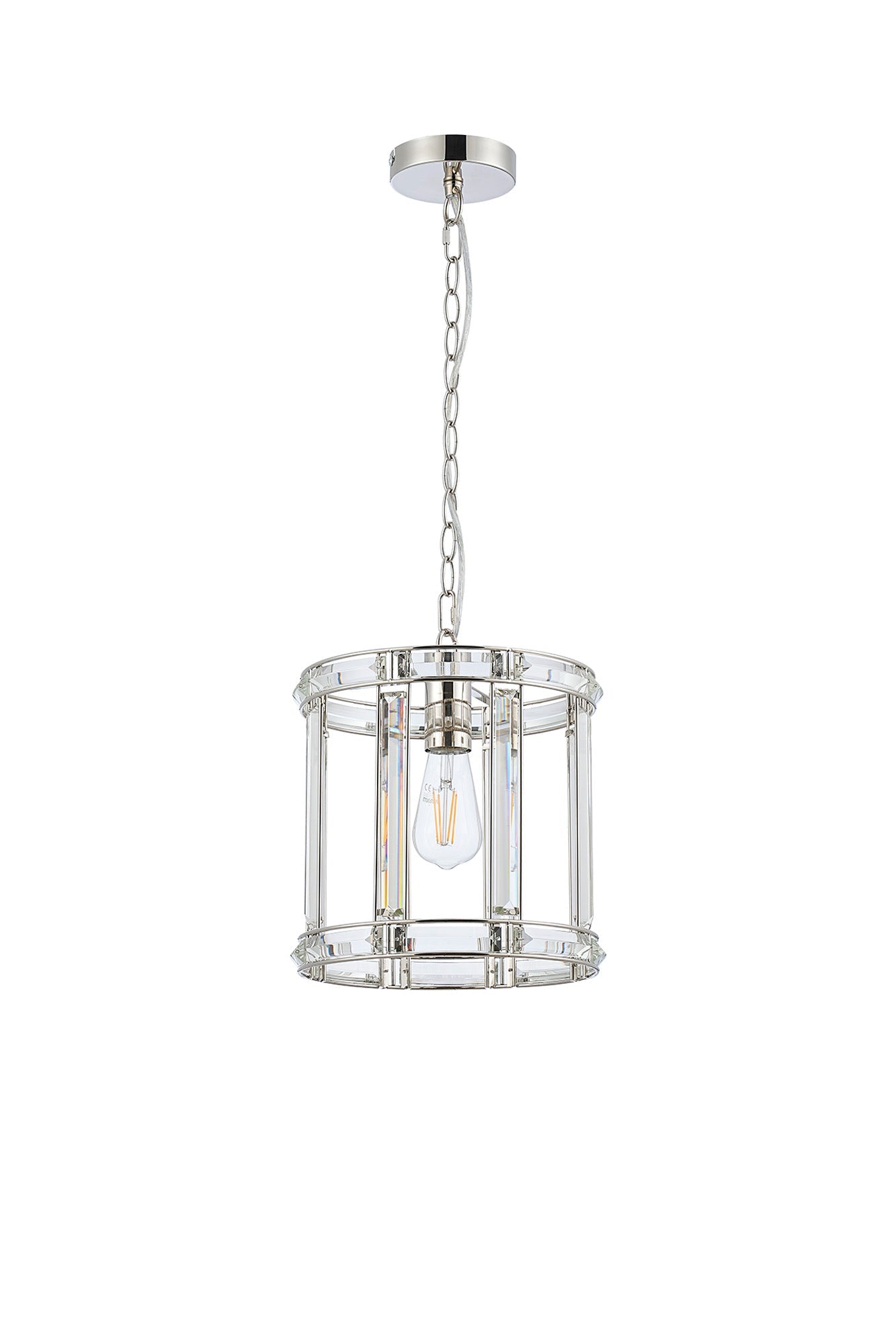 Hound Round Drum Pendant Light/Semi Flush Ceiling Light, 1 Light E27, Polished Nickel