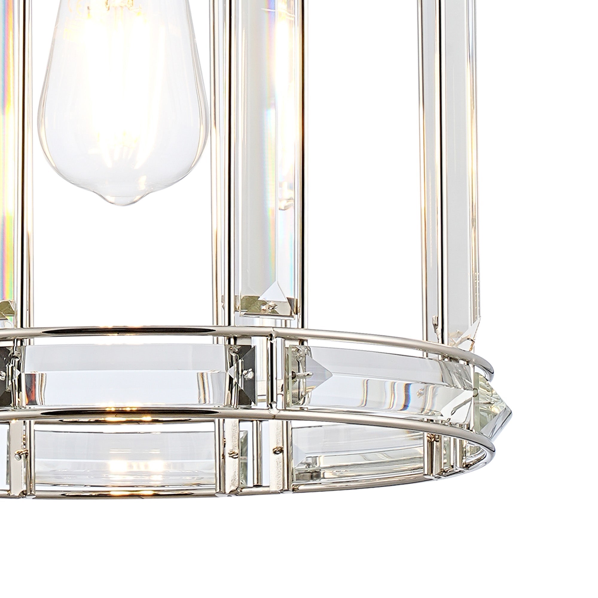 Hound Round Drum Pendant Light/Semi Flush Ceiling Light, 1 Light E27, Polished Nickel