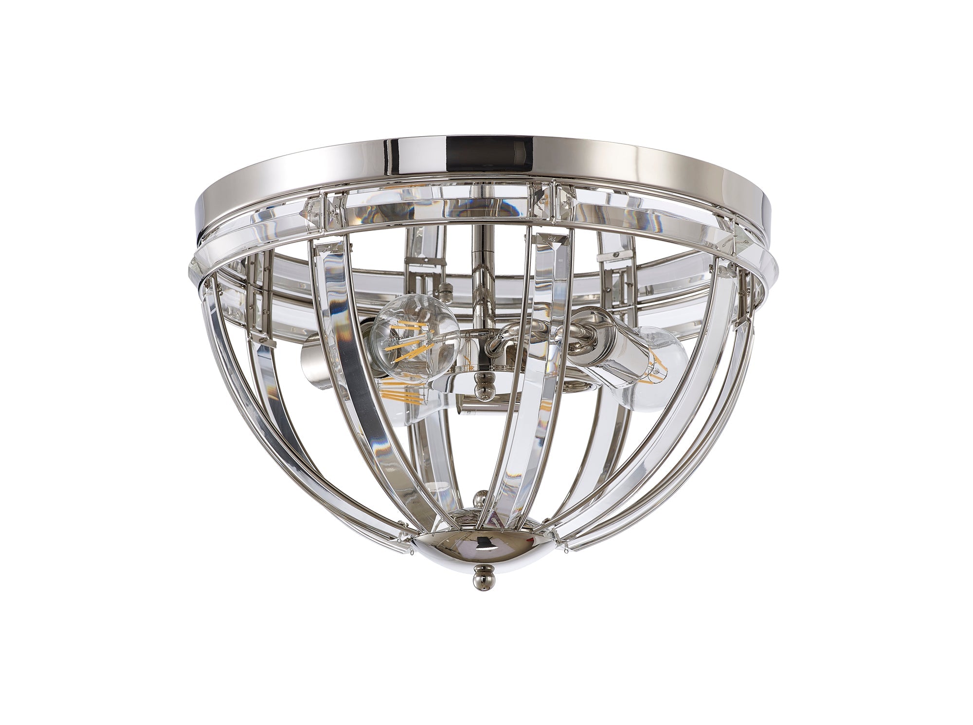 Hound Round Indoor Flush Ceiling Light, 2/3*E27, Polished Nickel