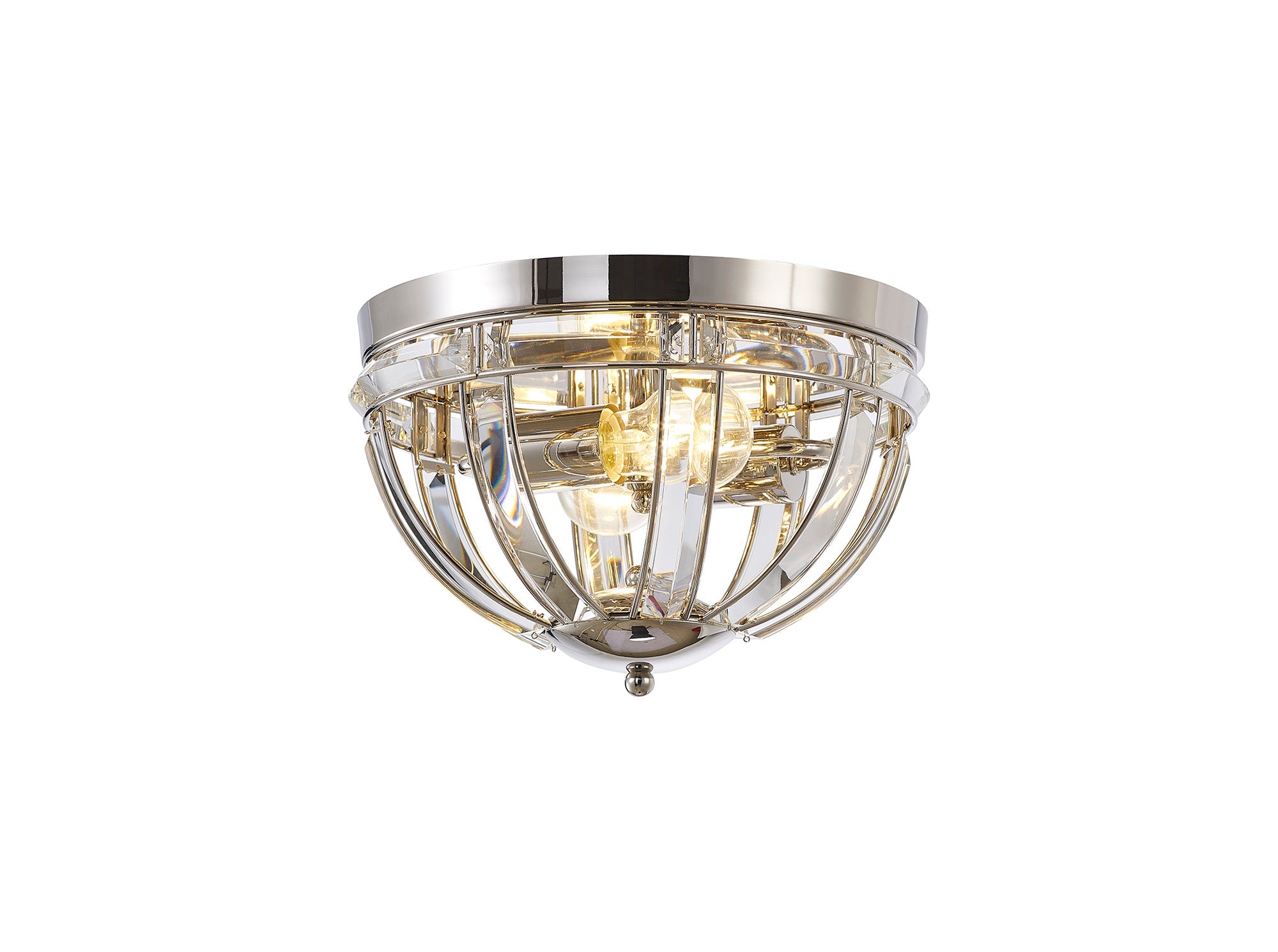 Hound Round Indoor Flush Ceiling Light, 2/3*E27, Polished Nickel