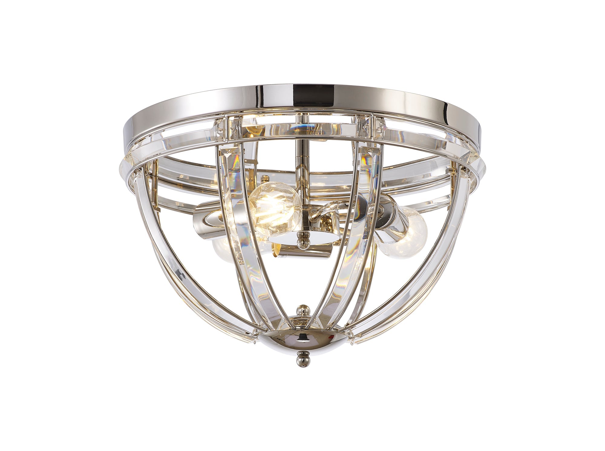 Hound Round Indoor Flush Ceiling Light, 2/3*E27, Polished Nickel