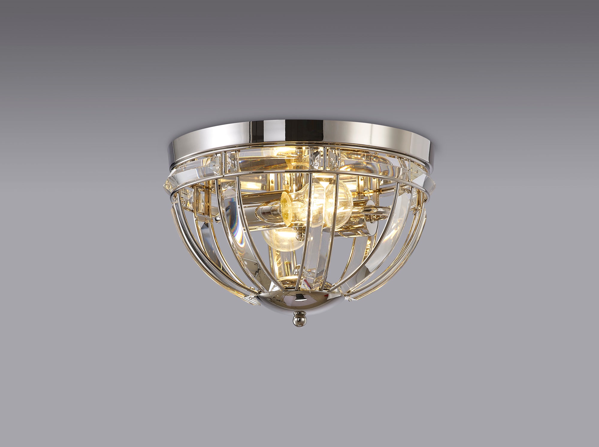 Hound Round Indoor Flush Ceiling Light, 2/3*E27, Polished Nickel