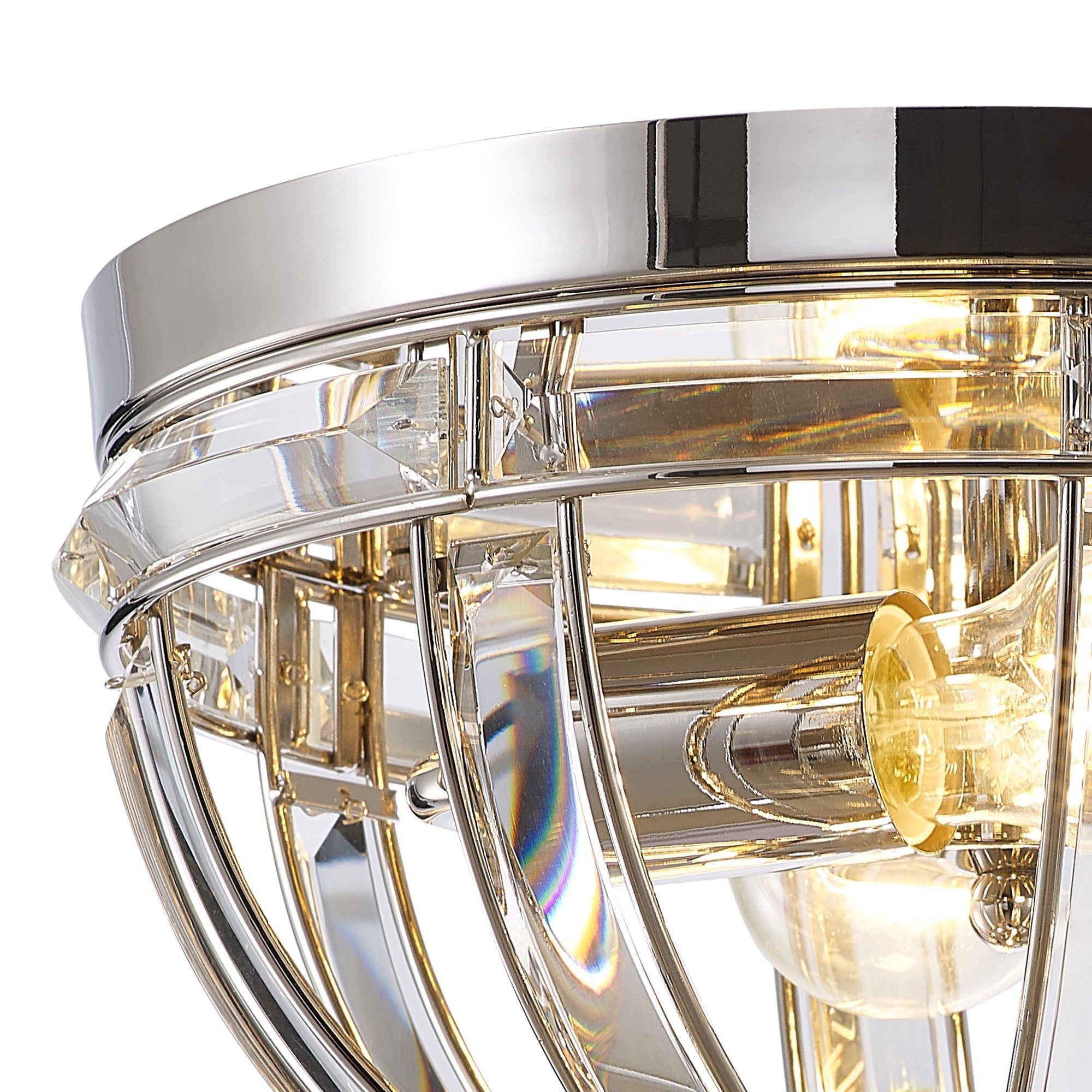 Hound Round Indoor Flush Ceiling Light, 2/3*E27, Polished Nickel