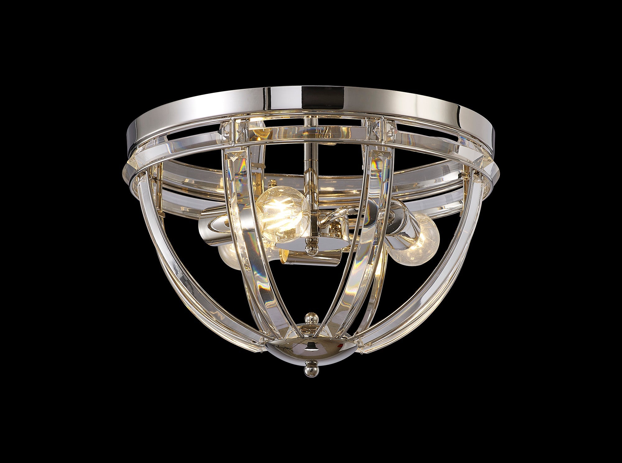 Hound Round Indoor Flush Ceiling Light, 2/3*E27, Polished Nickel