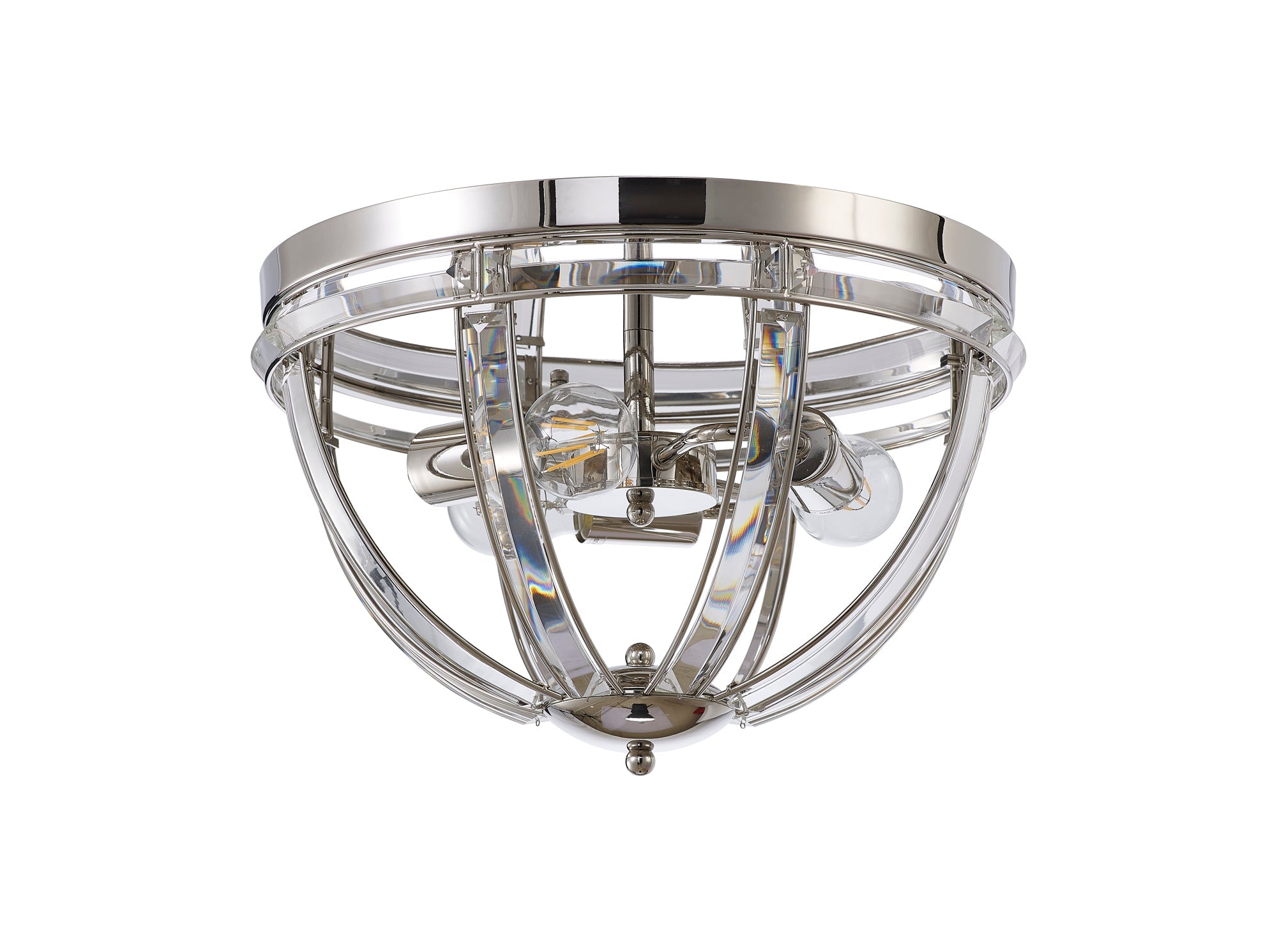 Hound Round Indoor Flush Ceiling Light, 2/3*E27, Polished Nickel