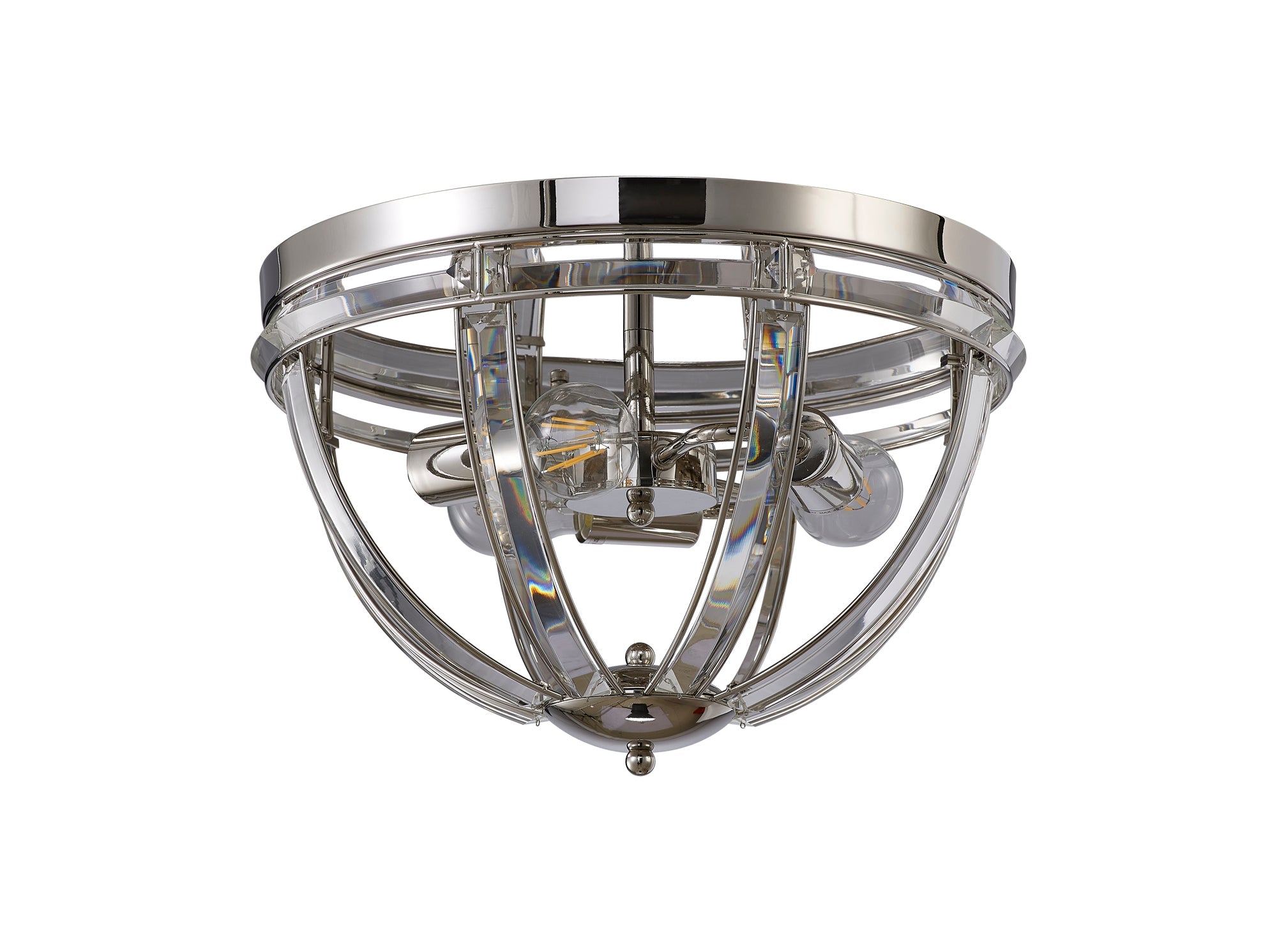 Hound Round Indoor Flush Ceiling Light, 2/3*E27, Polished Nickel