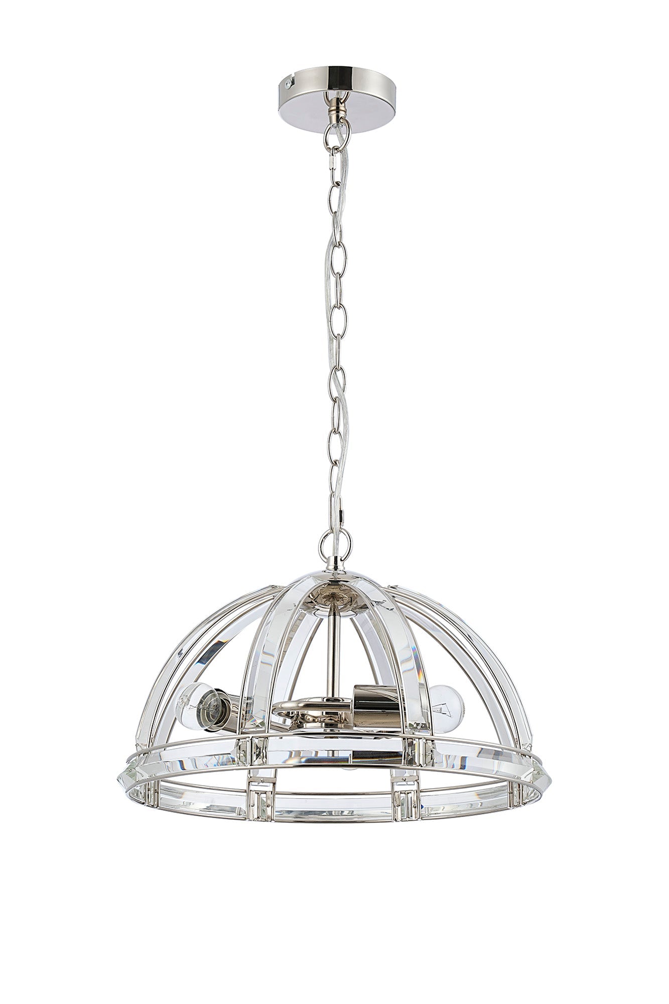 Hound Small/Medium Dome Centre Ceiling Light, 2 Light E27, Polished Nickel