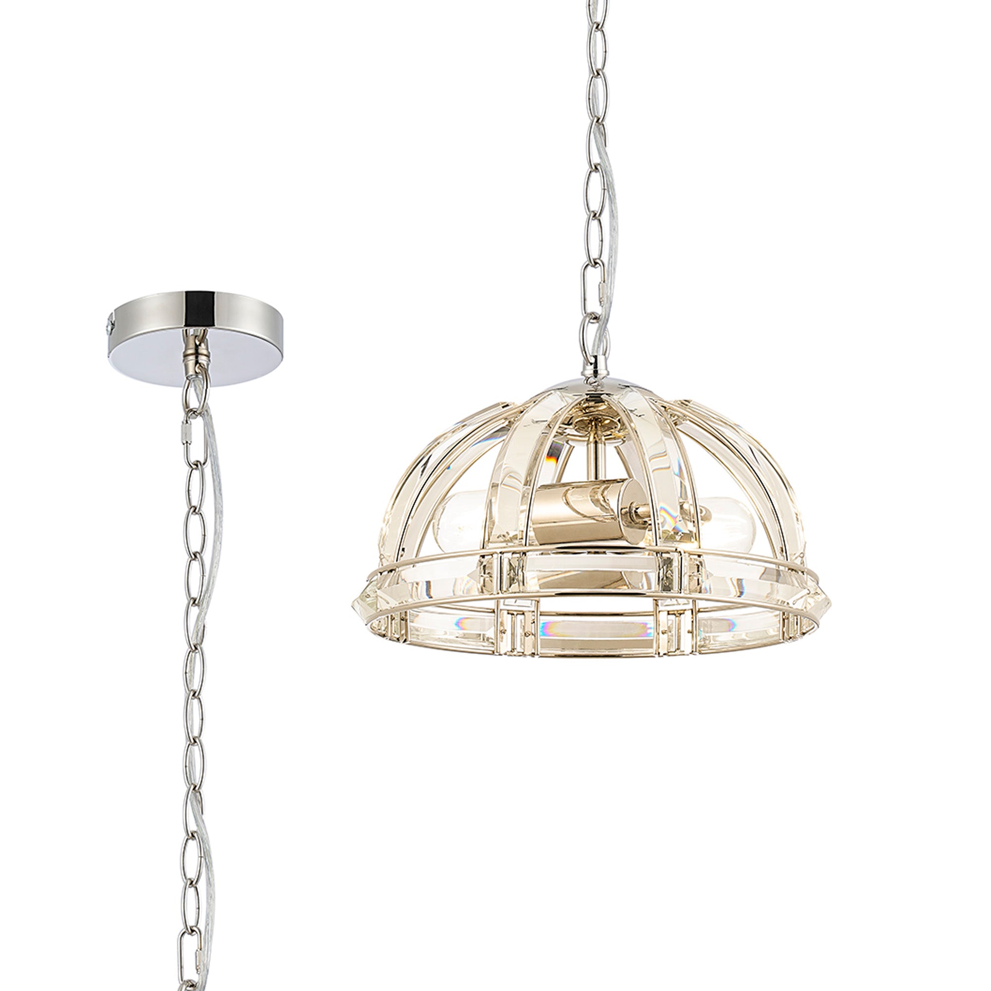 Hound Small/Medium Dome Centre Ceiling Light, 2 Light E27, Polished Nickel