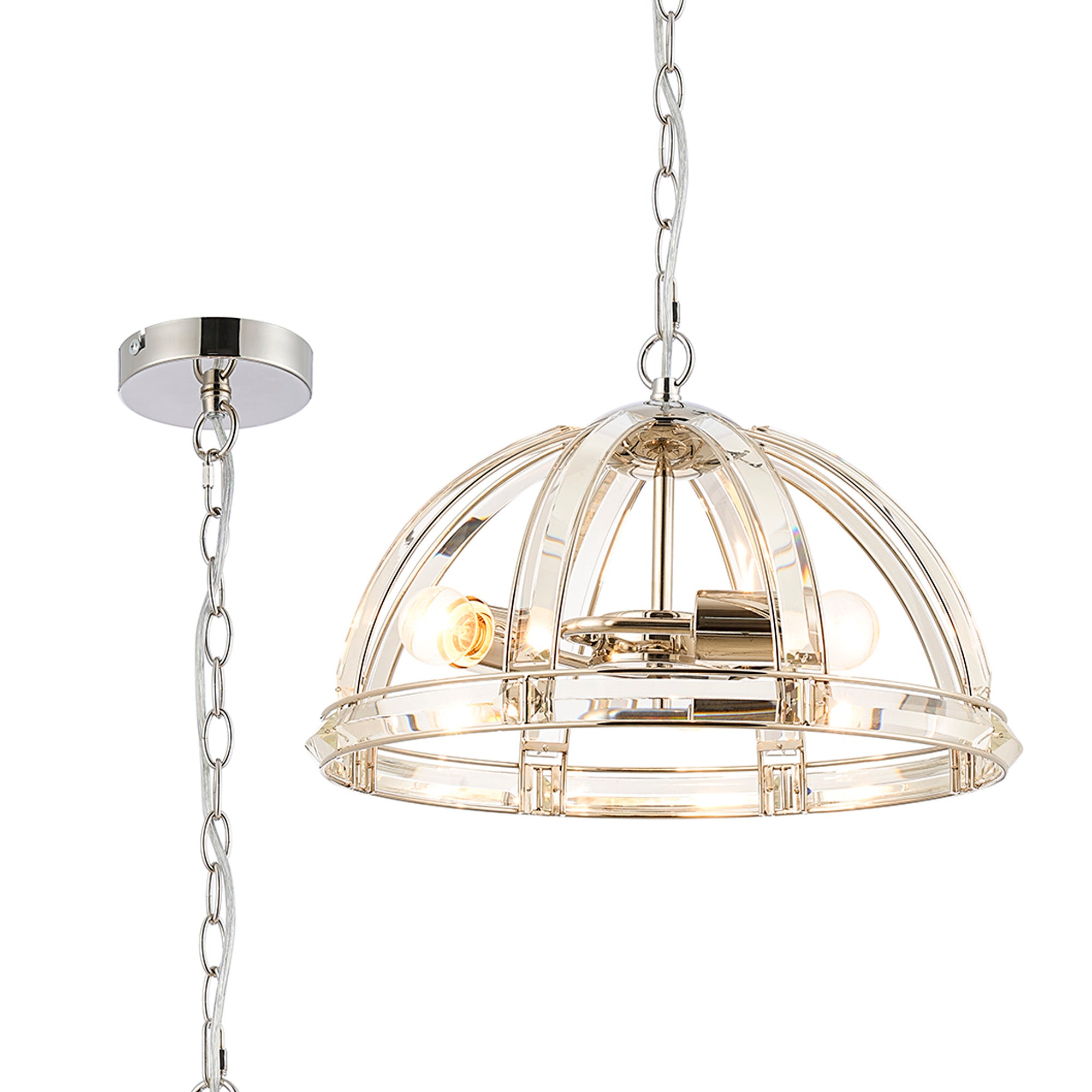 Hound Small/Medium Dome Centre Ceiling Light, 2 Light E27, Polished Nickel