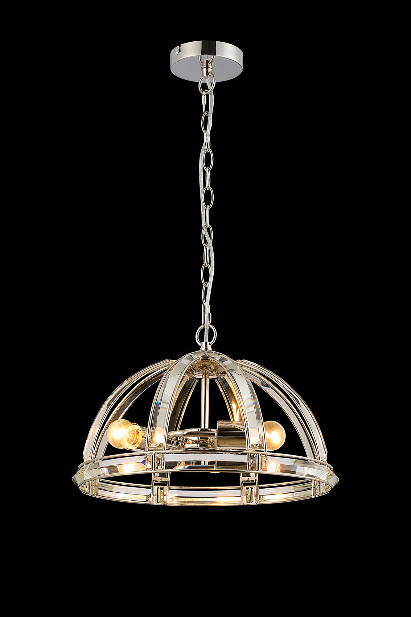 Hound Small/Medium Dome Centre Ceiling Light, 2 Light E27, Polished Nickel