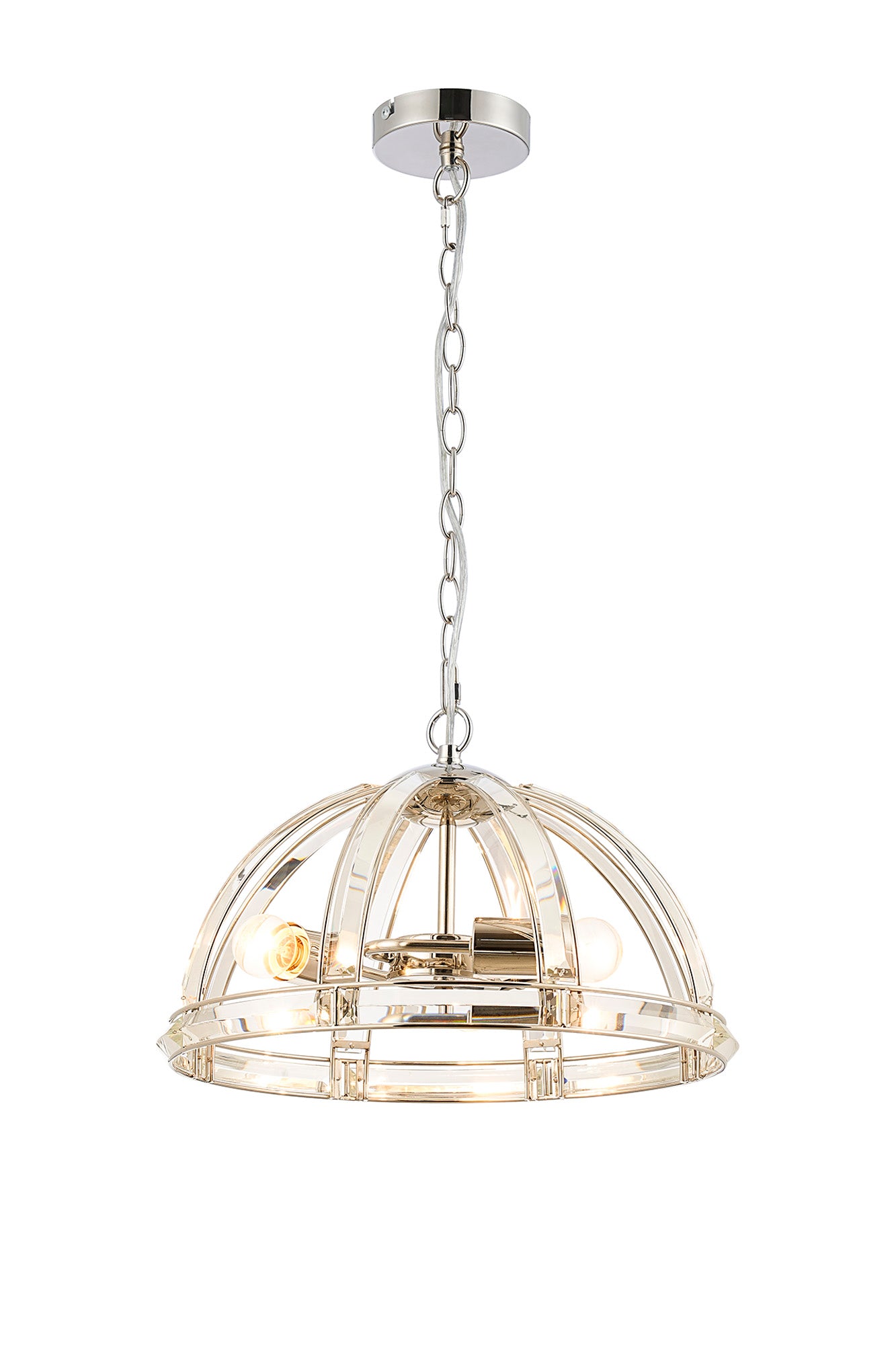 Hound Small/Medium Dome Centre Ceiling Light, 2 Light E27, Polished Nickel