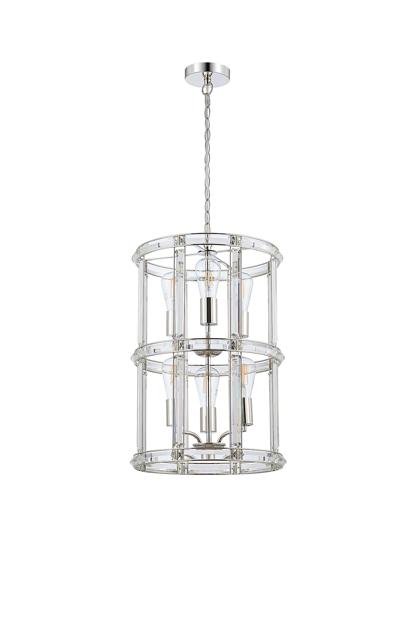Hound Small/Medium Round Column Centre Ceiling Light, 6 Light E27, Polished Nickel
