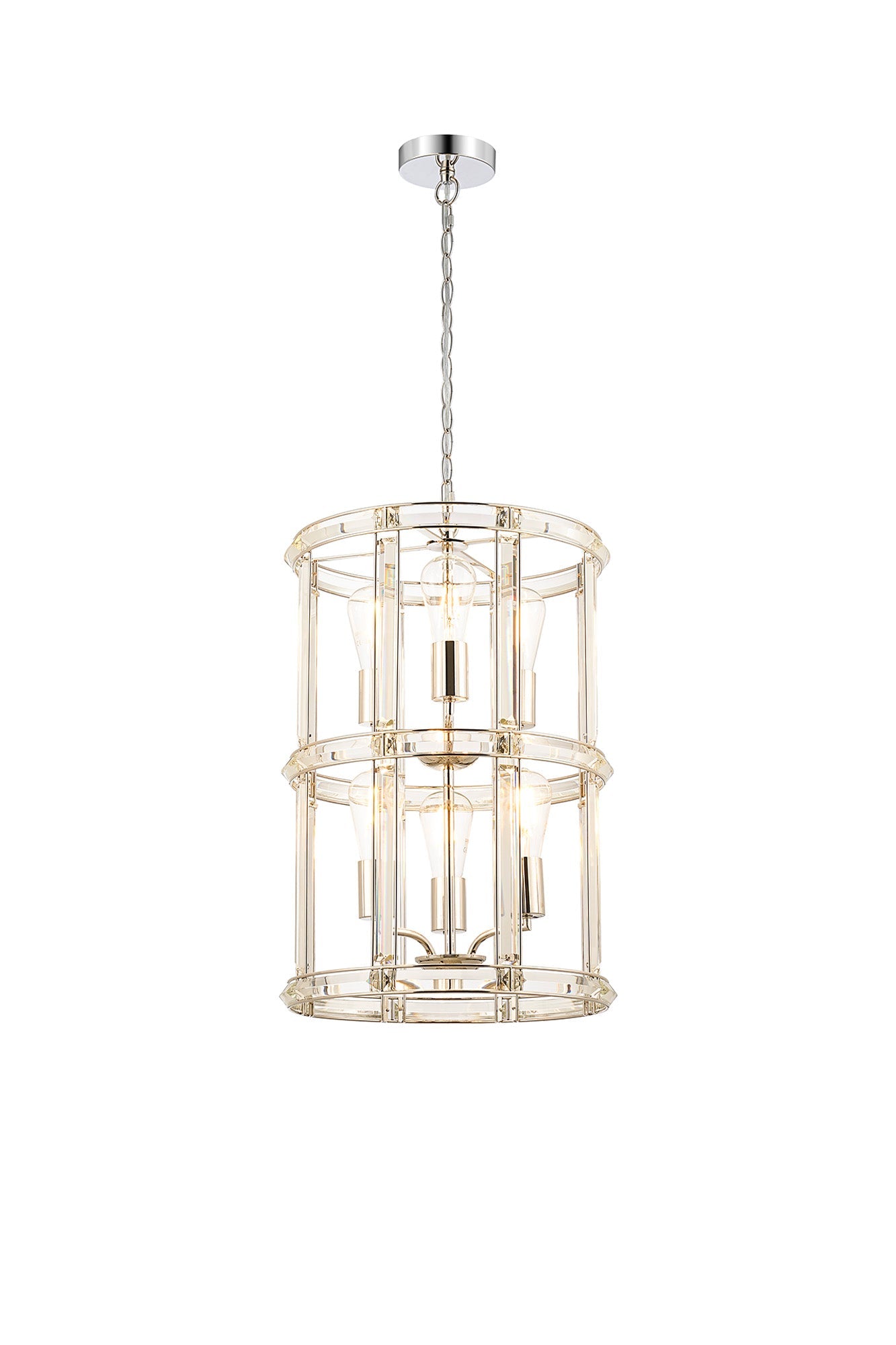 Hound Small/Medium Round Column Centre Ceiling Light, 6 Light E27, Polished Nickel