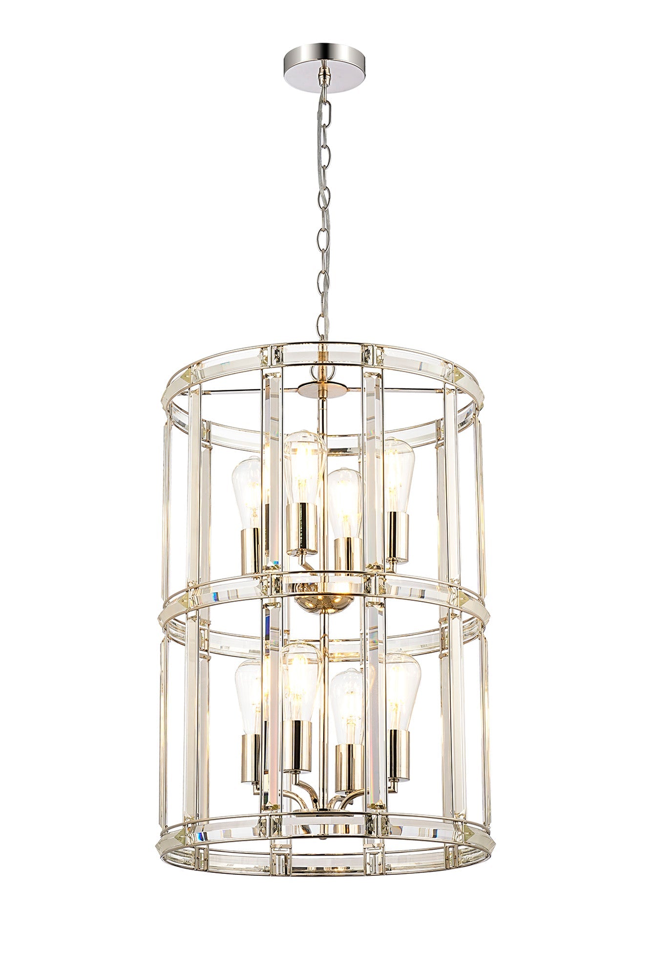 Hound Small/Medium Round Column Centre Ceiling Light, 6 Light E27, Polished Nickel