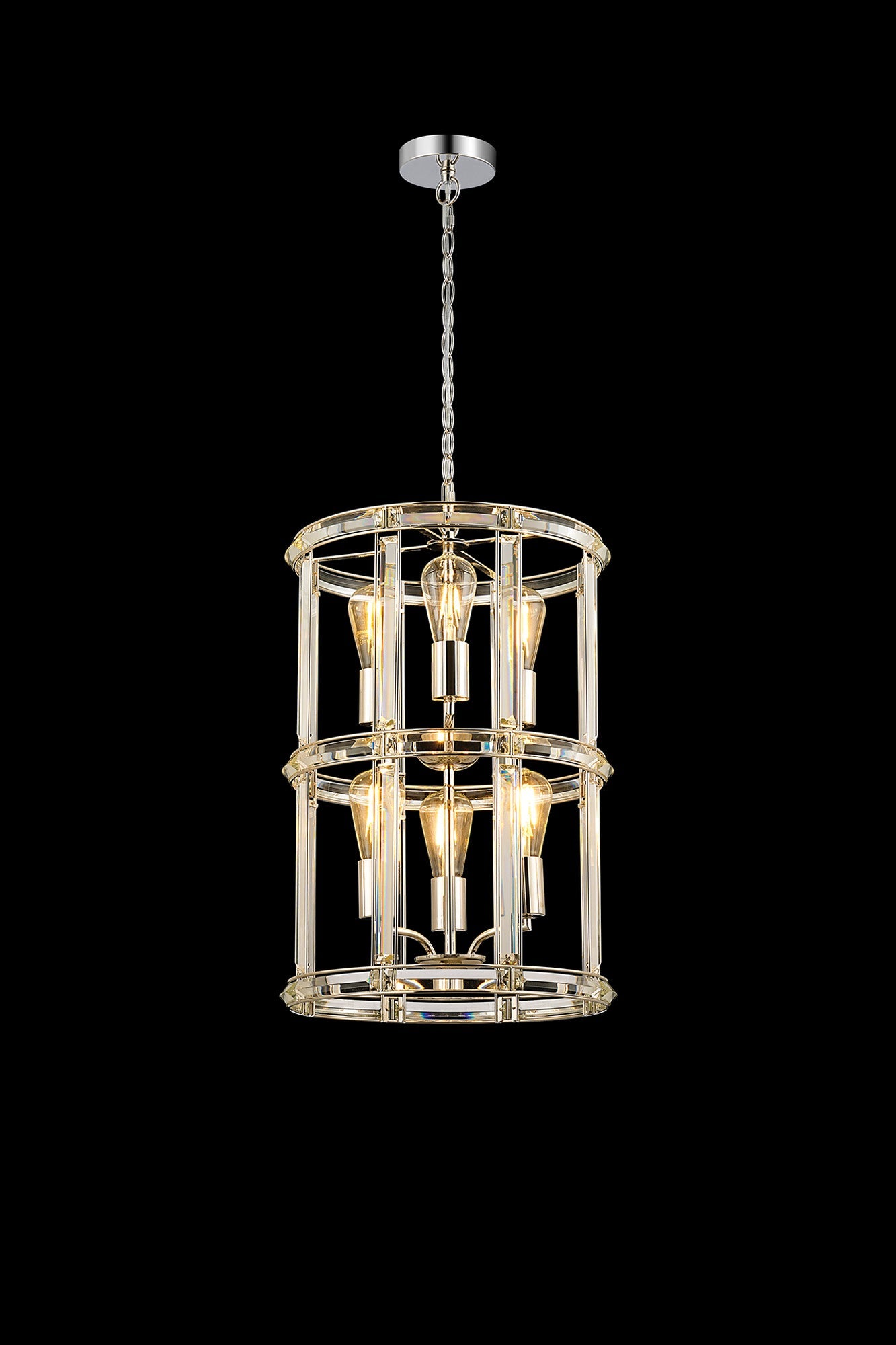 Hound Small/Medium Round Column Centre Ceiling Light, 6 Light E27, Polished Nickel