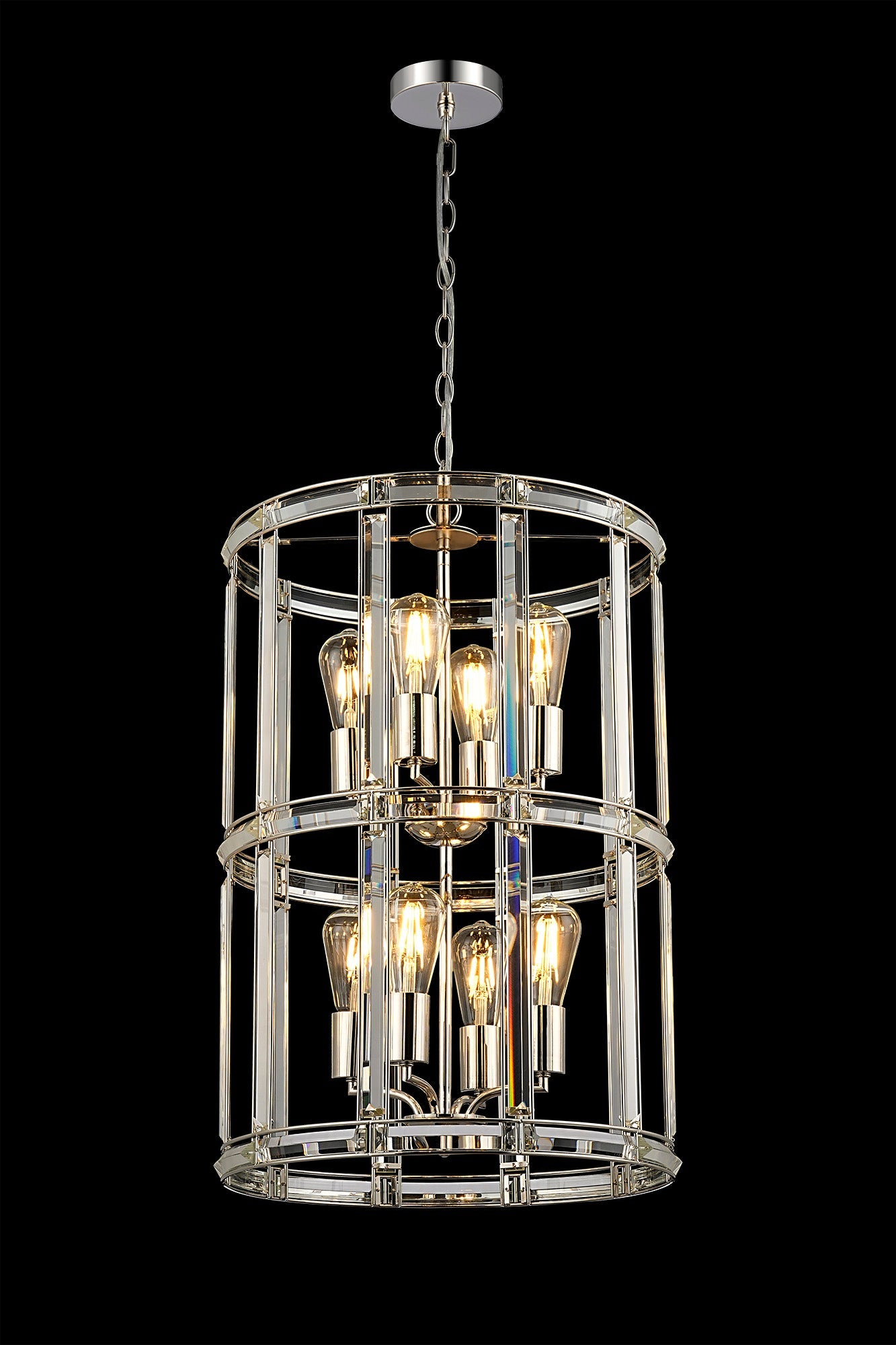Hound Small/Medium Round Column Centre Ceiling Light, 6 Light E27, Polished Nickel