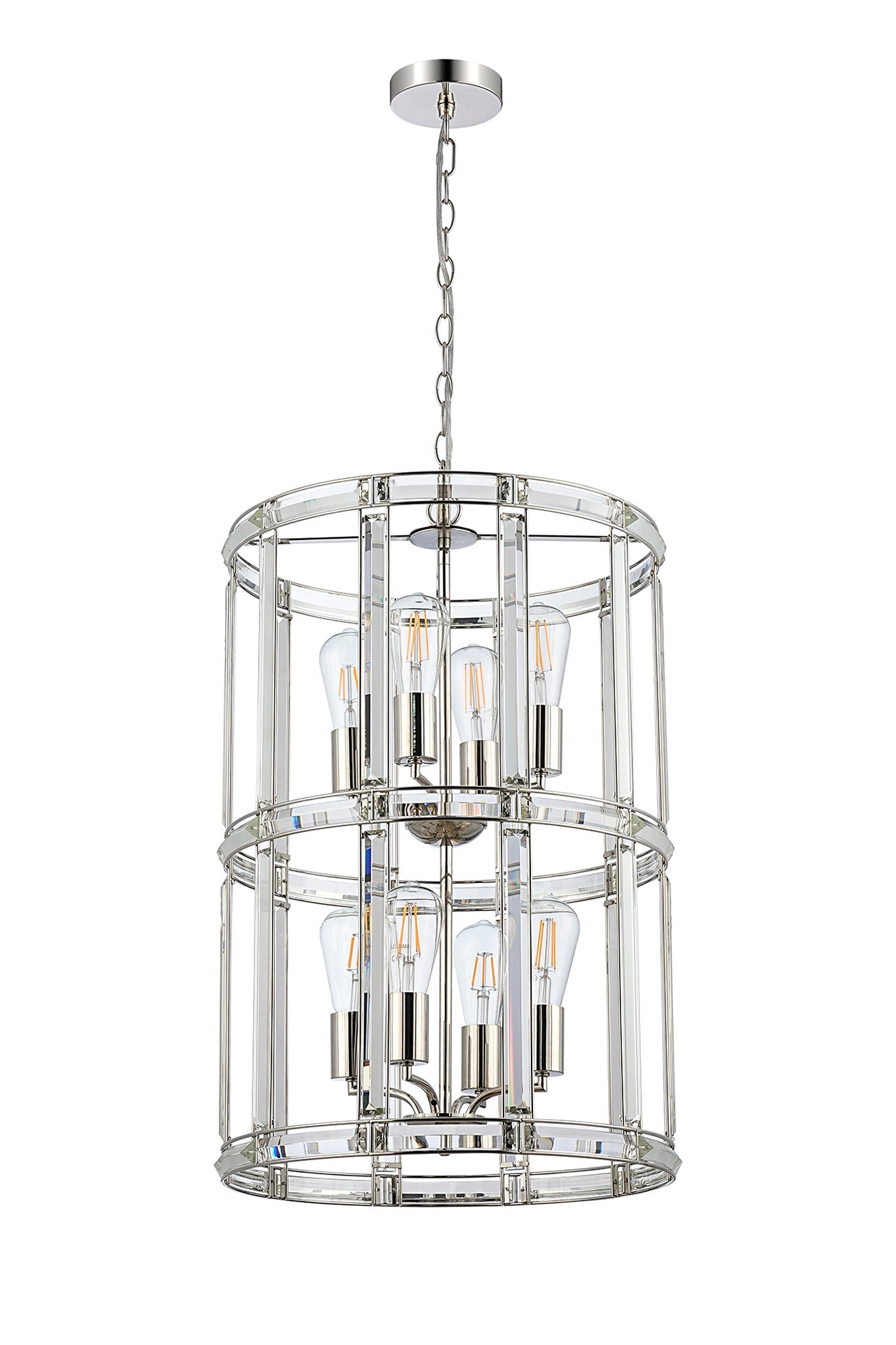 Hound Small/Medium Round Column Centre Ceiling Light, 6 Light E27, Polished Nickel