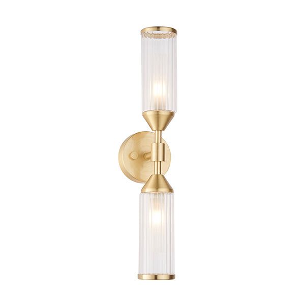 Ribbed and frosted glass satin brass double wall light - Cusack Lighting