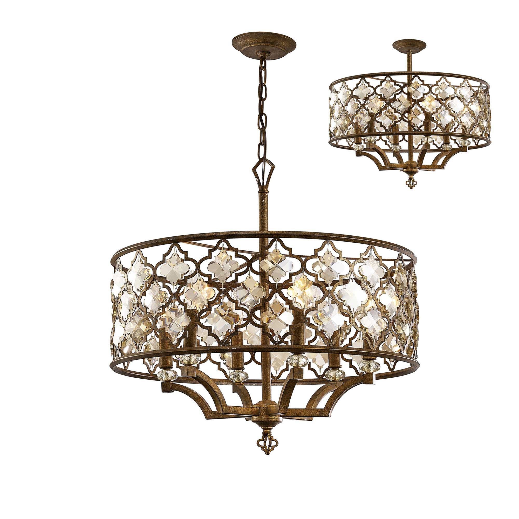 Indie Crystal 4/6Lt Pendant - Mocha/Teak Plated Crystal